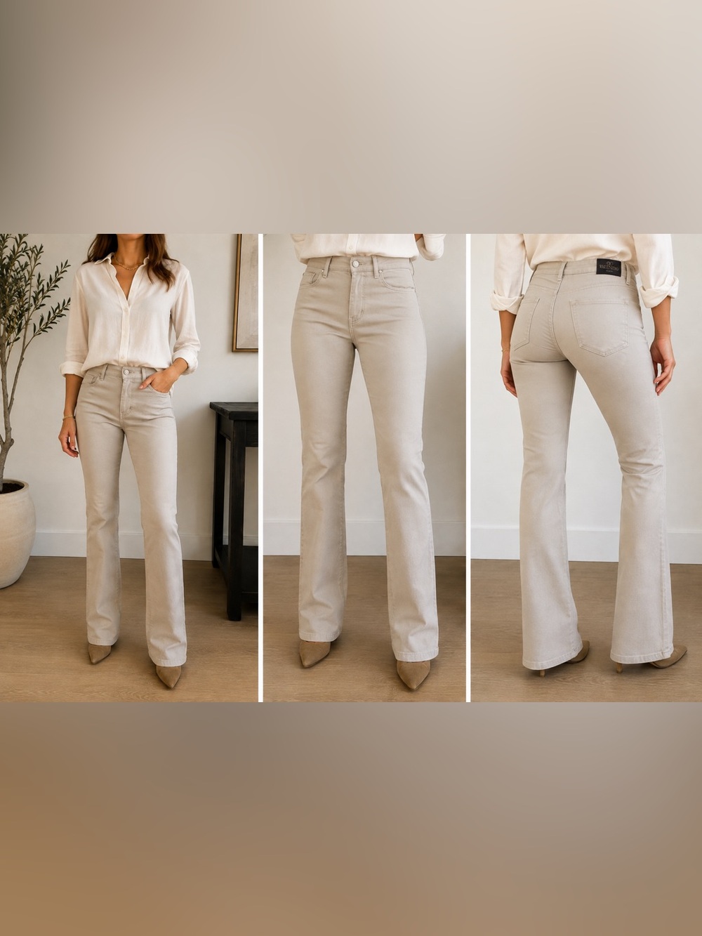 Valentino Jeans Beige Stretch Cotton Bootcut Pants Size 29 Designer Italy